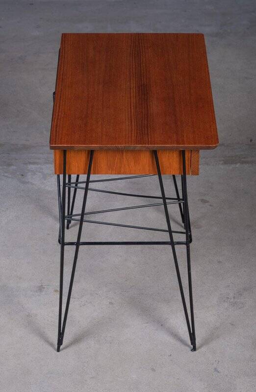 Mid-Century Modern Danish Teak Bedside Table with Metal Frame, 1960s