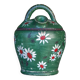 Vintage gargoulette, jug, green painted pitcher with daisy patterns