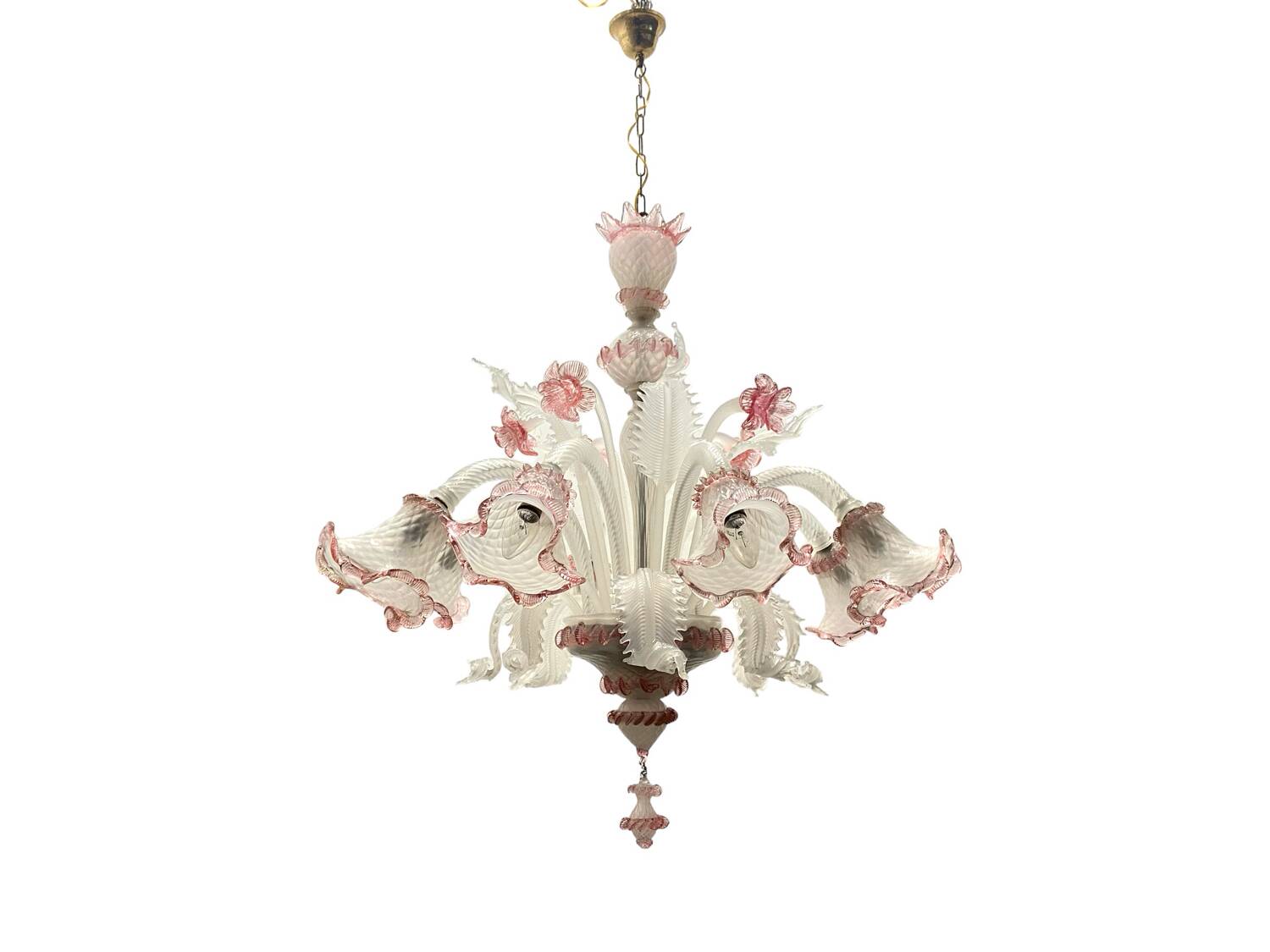 Large Pink Blossom Venetian Glass Chandelier 1960’s