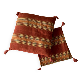 Lot de 2 coussins carrés 100% coton imprimé brique