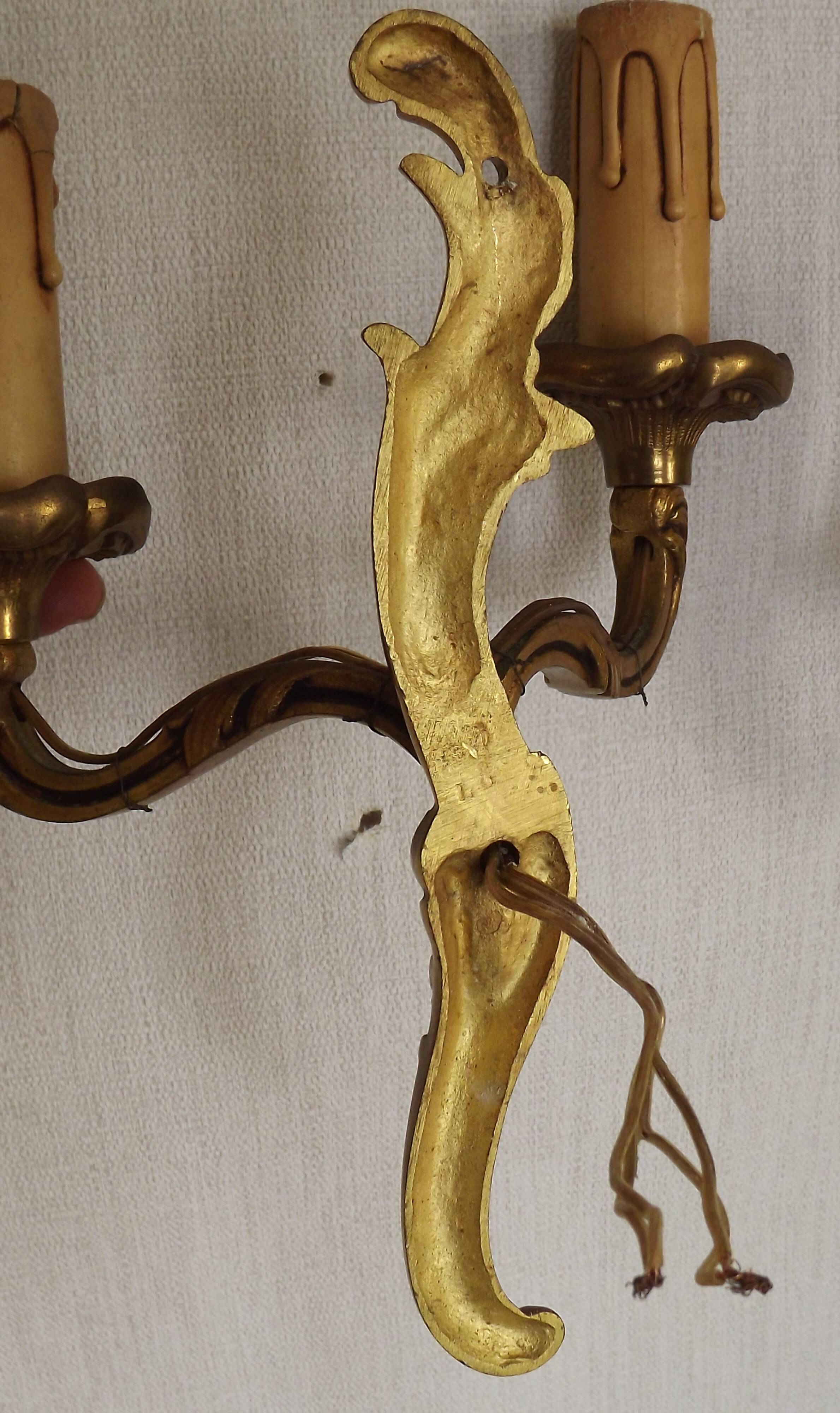 Vintage French Bronze Double Wall Sconces with Acanthus Leaf Detail 5706