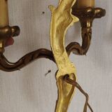 Vintage French Bronze Double Wall Sconces with Acanthus Leaf Detail 5706