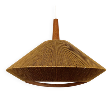Teakwood and Raffia Bast Pendant Lamp by Temde