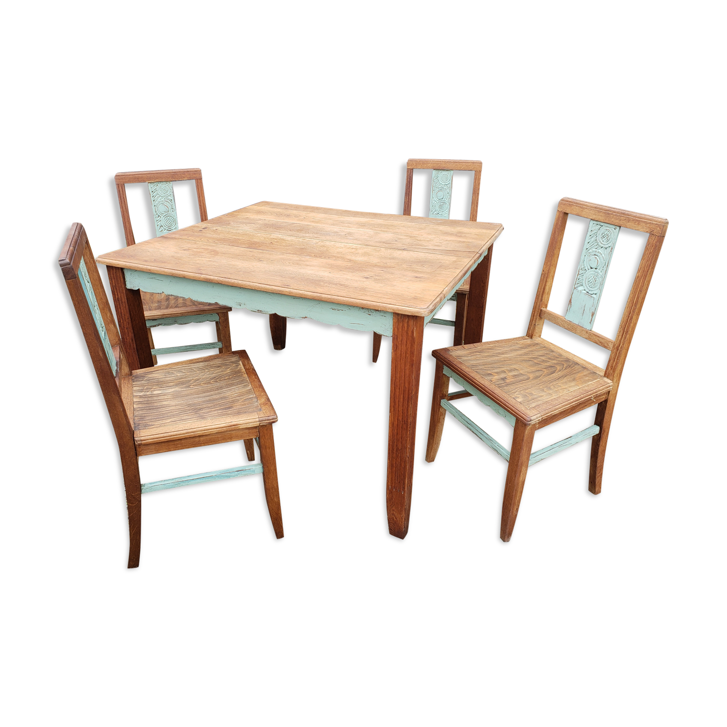 Table and chairs art deco wood and pastel