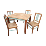 Table and chairs art deco wood and pastel