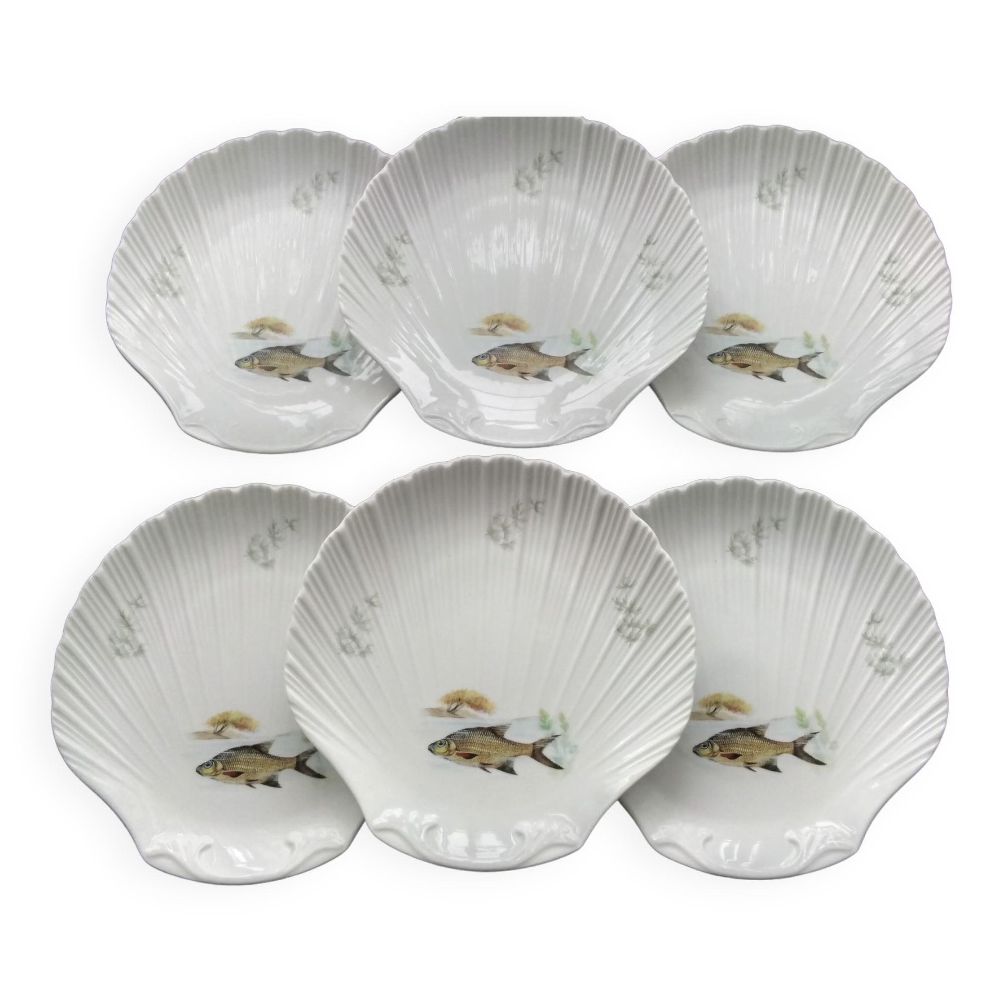 6 Limoges porcelain fish plates