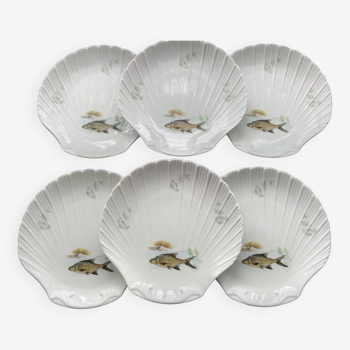 6 assiettes à poisson en porcelaine de Limoges