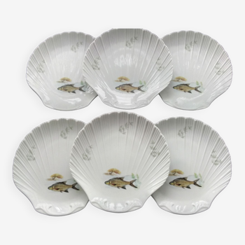 6 Limoges porcelain fish plates