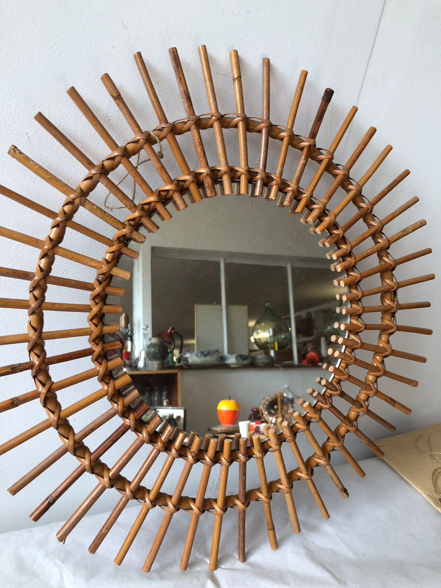 Sun vintage rattan mirror 47cm diameter