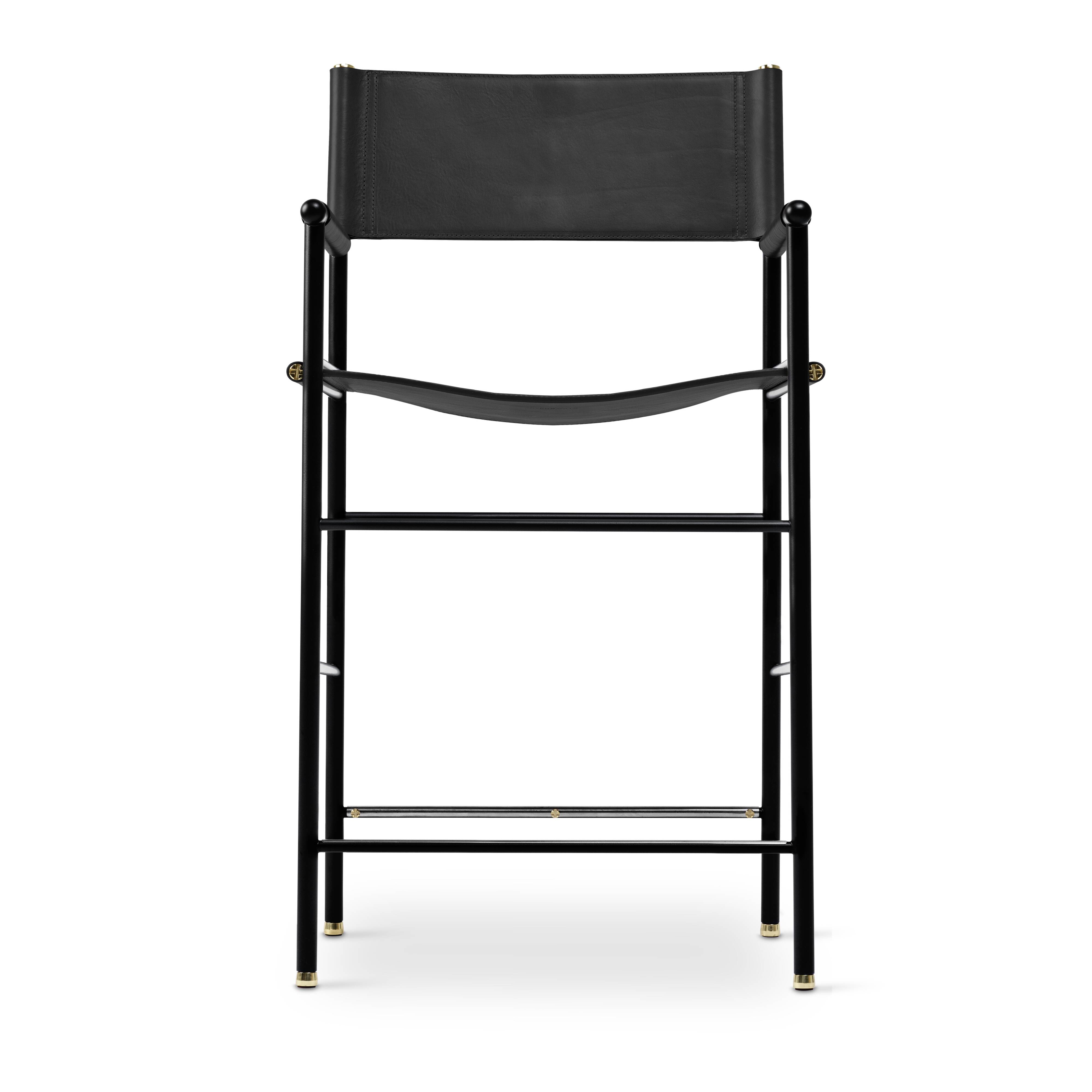 Set of 5 classic bar stools with black leather and rubber backing.