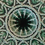 Antique green majolica oyster dish – Sarreguemines