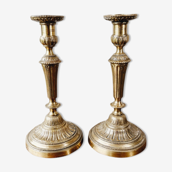 Duo of brass candle holders