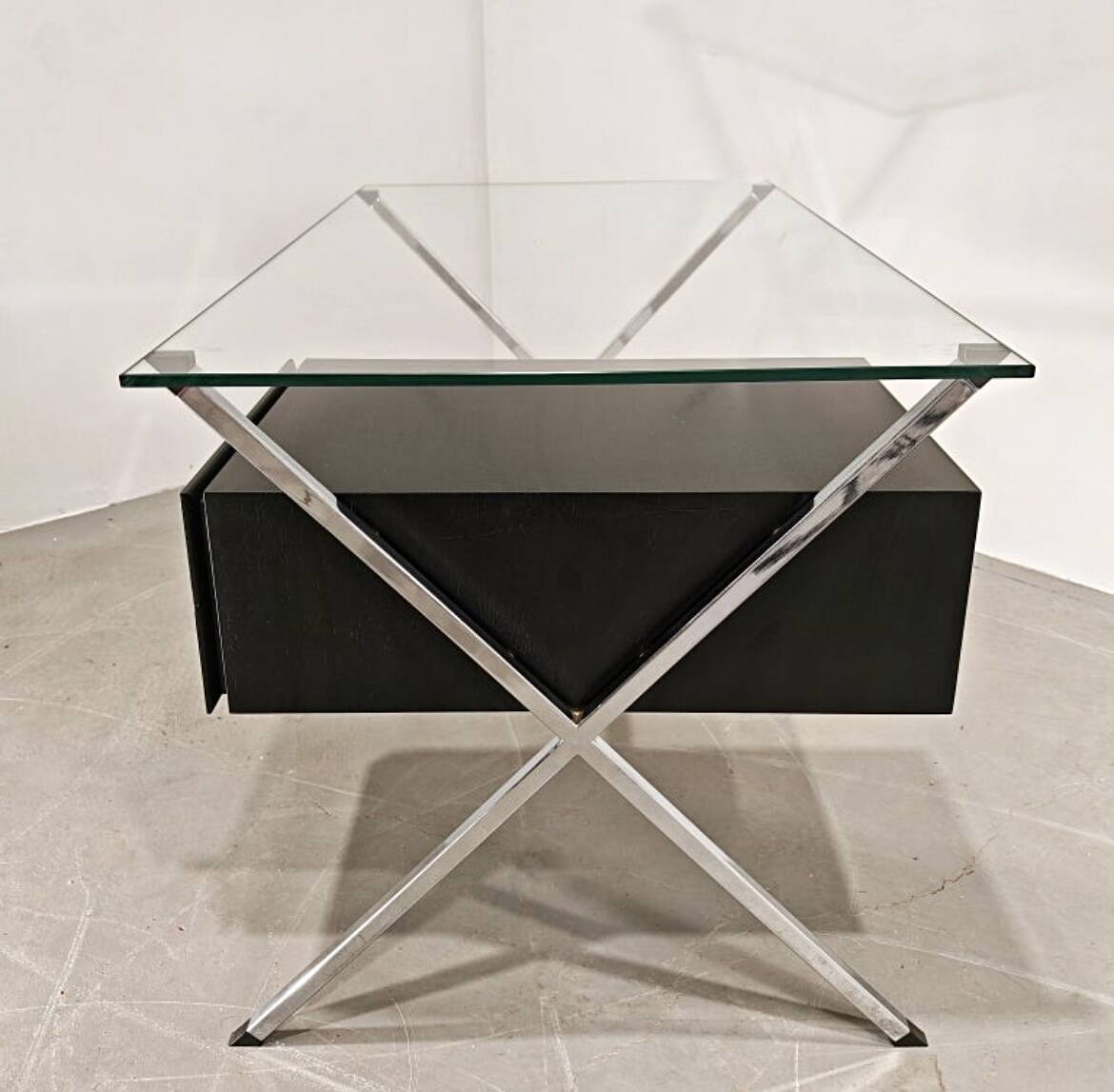 Chrome desk, glass and wood by Franco Albini for Knoll International.