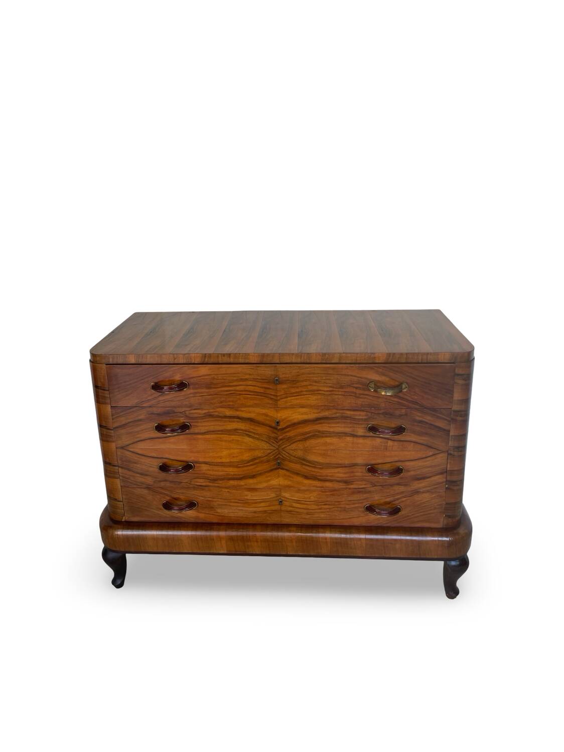 Commode italienne Art déco en ronce de noyer, années 1930