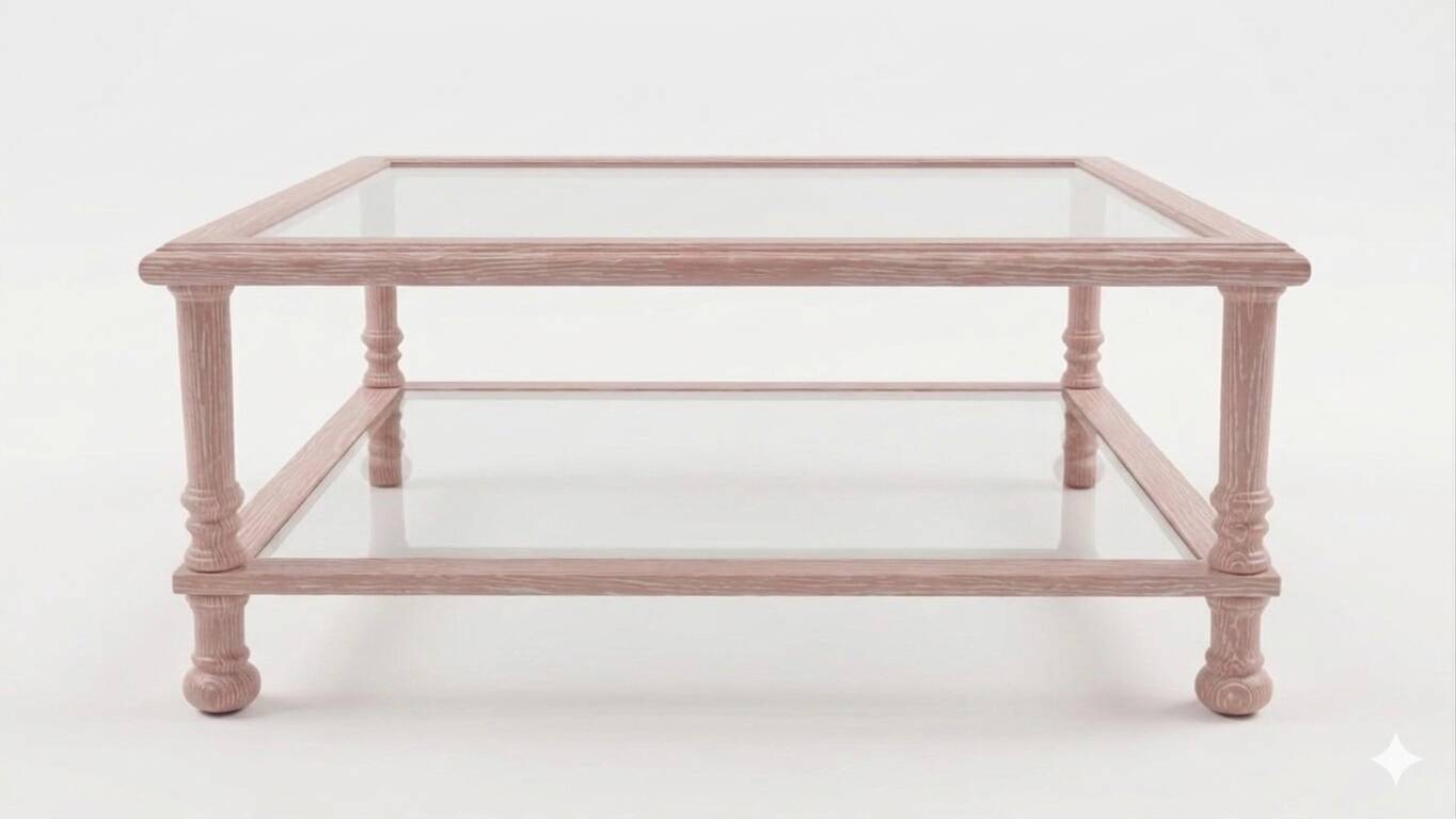 Table Basse Carrée – Bois Massif Cérusé Rose