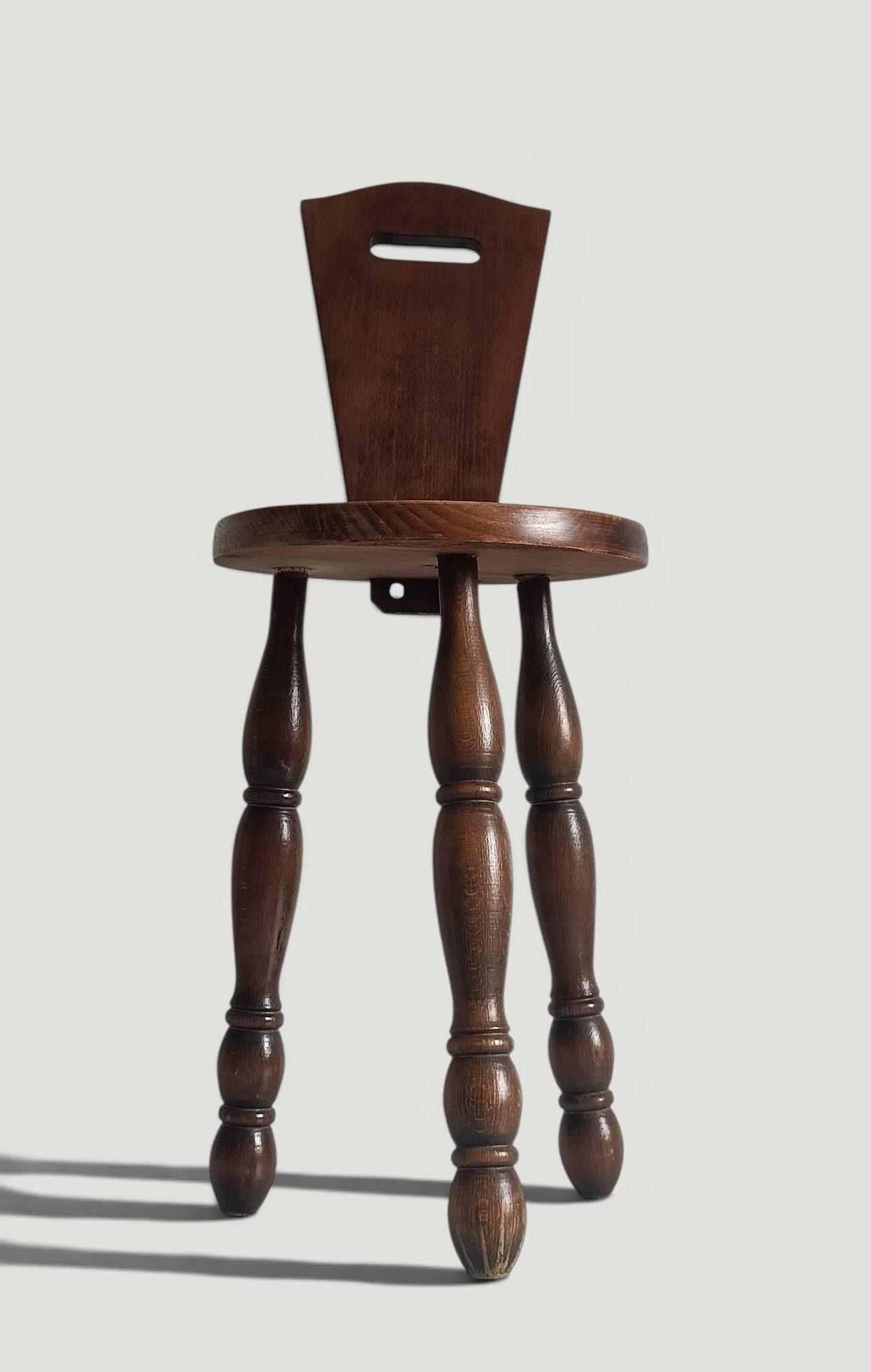 Folk Art Chestnut Wood Tripod Chair, Charles Dudouyt Style, France, 1930s