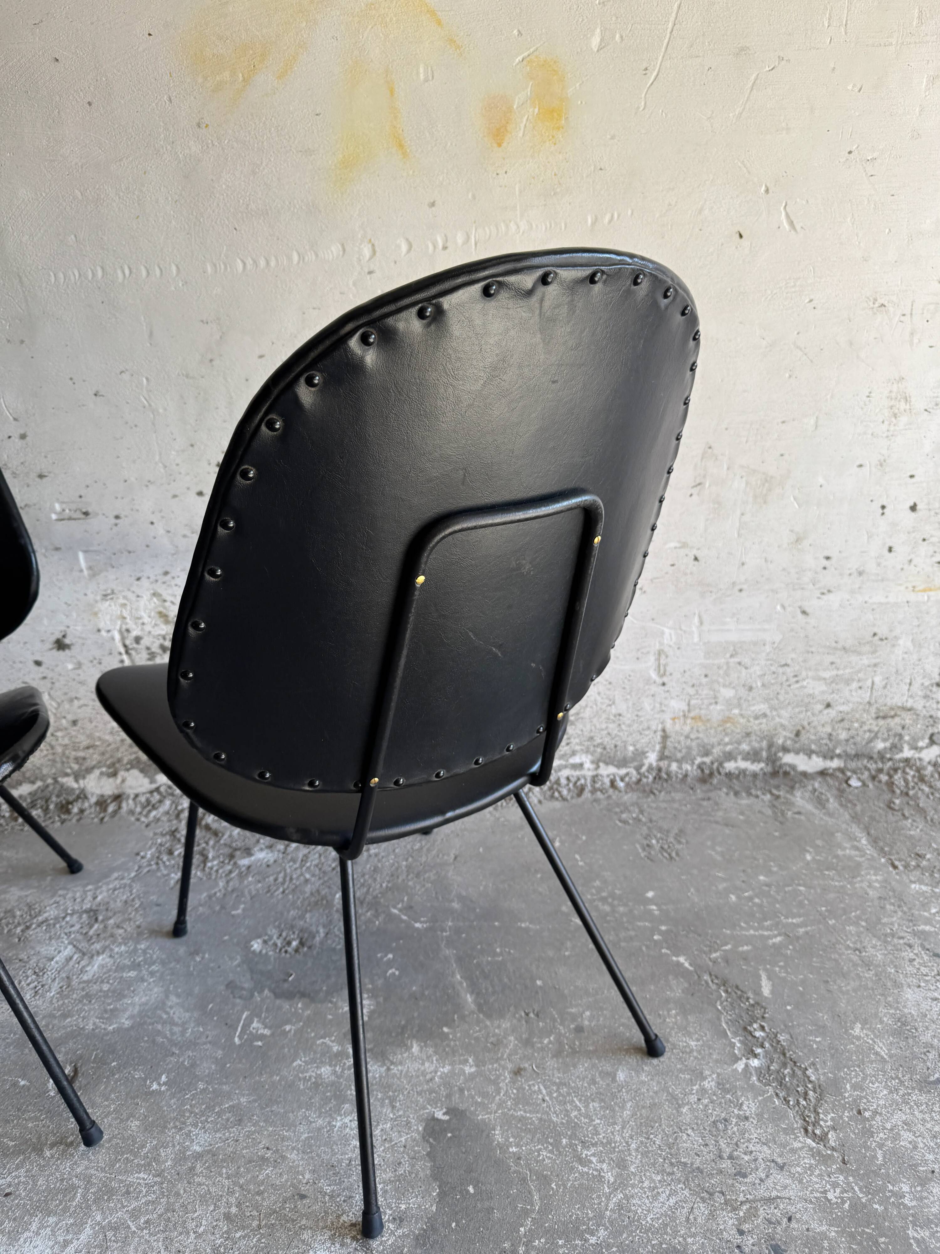Set of 2 Black Leatherette Lounge Chairs Model 301 by W.h. Gispen — Metal Base, 1950s