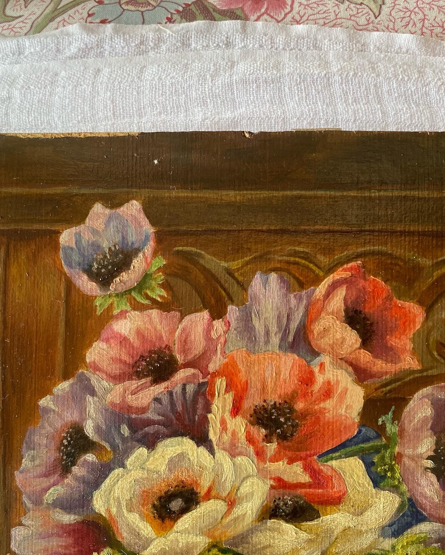 Huile sur carton « bouquet d’anémones »