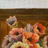 Oil on cardboard "bouquet of anemones"