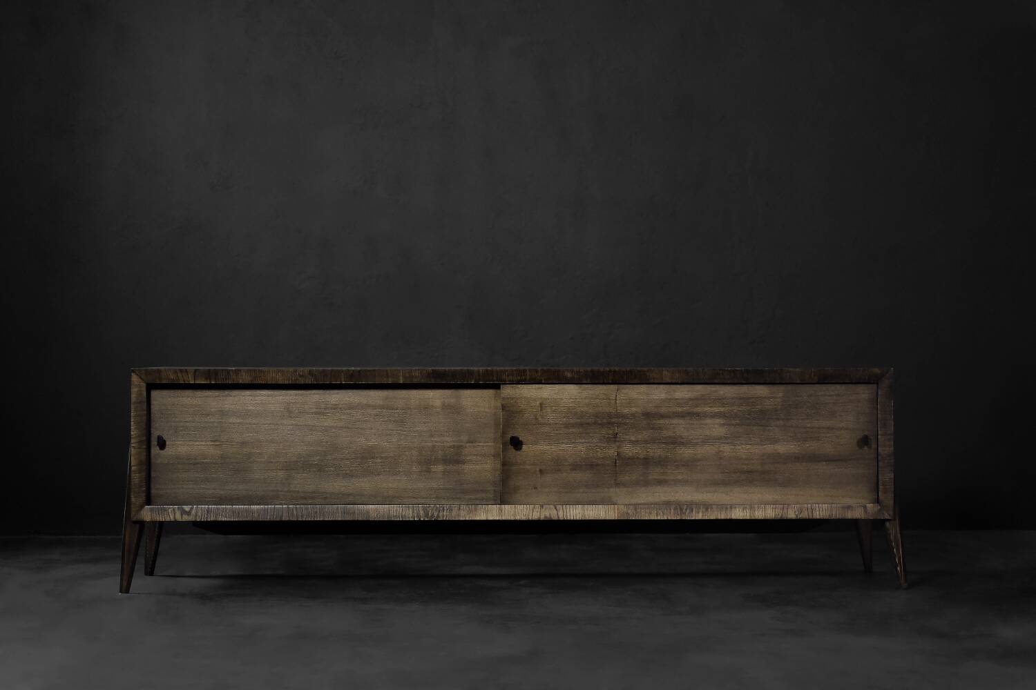 Scandinavian buffet in ash with matte metal handles, Mid-Century Modern style, 1960s.