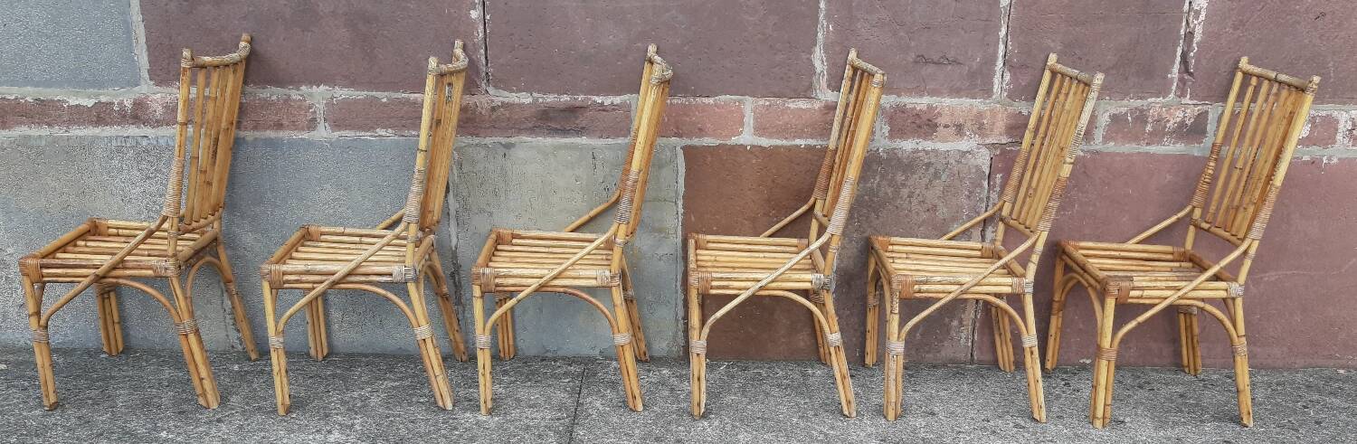 Table and 6 chairs made of bamboo and rattan