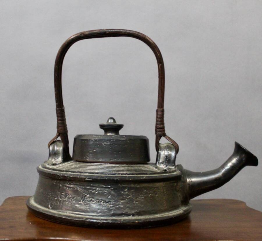 Teapot In Black Enamelled Chamotte Earth Jean Marais (1913-1998)