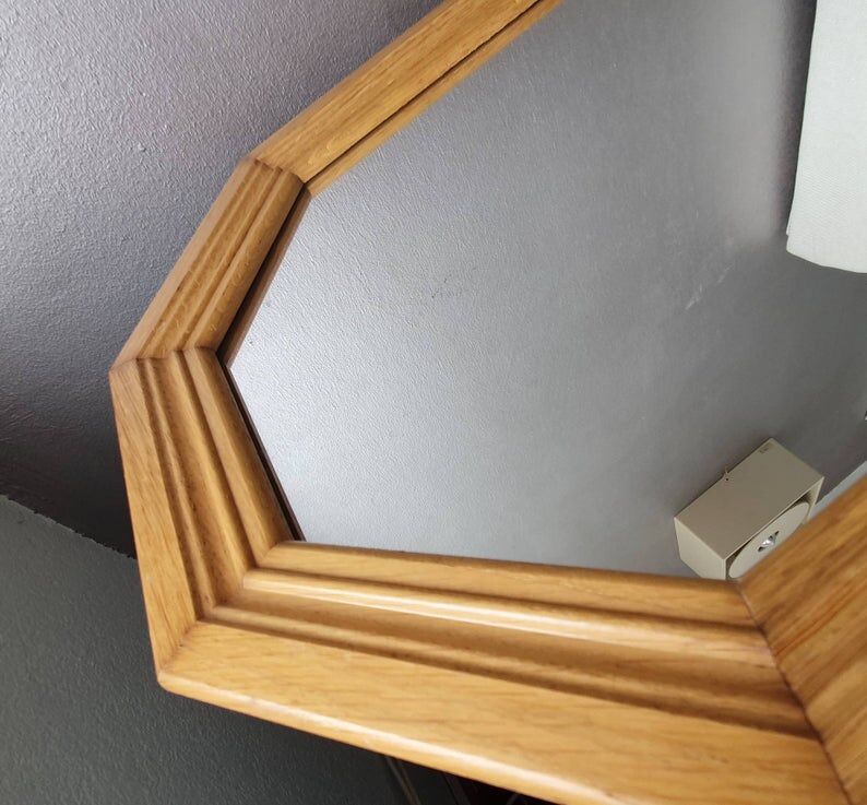 Light oak wooden mirror 80s 52x35cm