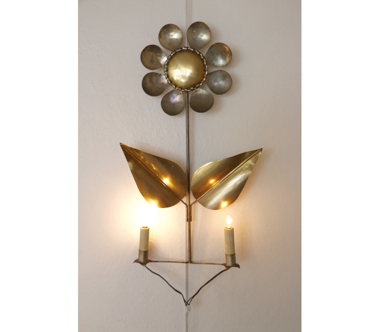 Early 1970s brass flower-shaped wall light