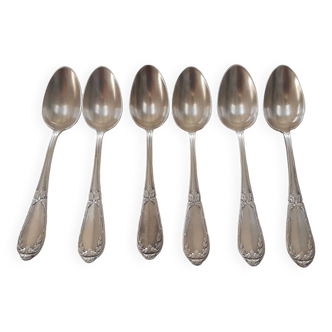 set of 6 small white alloy metal spoons