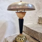 Lampe de table art déco vintage – cuivre, laiton et bakélite – abat-jour champignon – années 1920