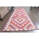 1970s Turkish Oushak Handmade Wool Cotton Pink Runner Rug 95x333