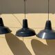 Three industrial suspensions in black and white enamelled sheet metal large format