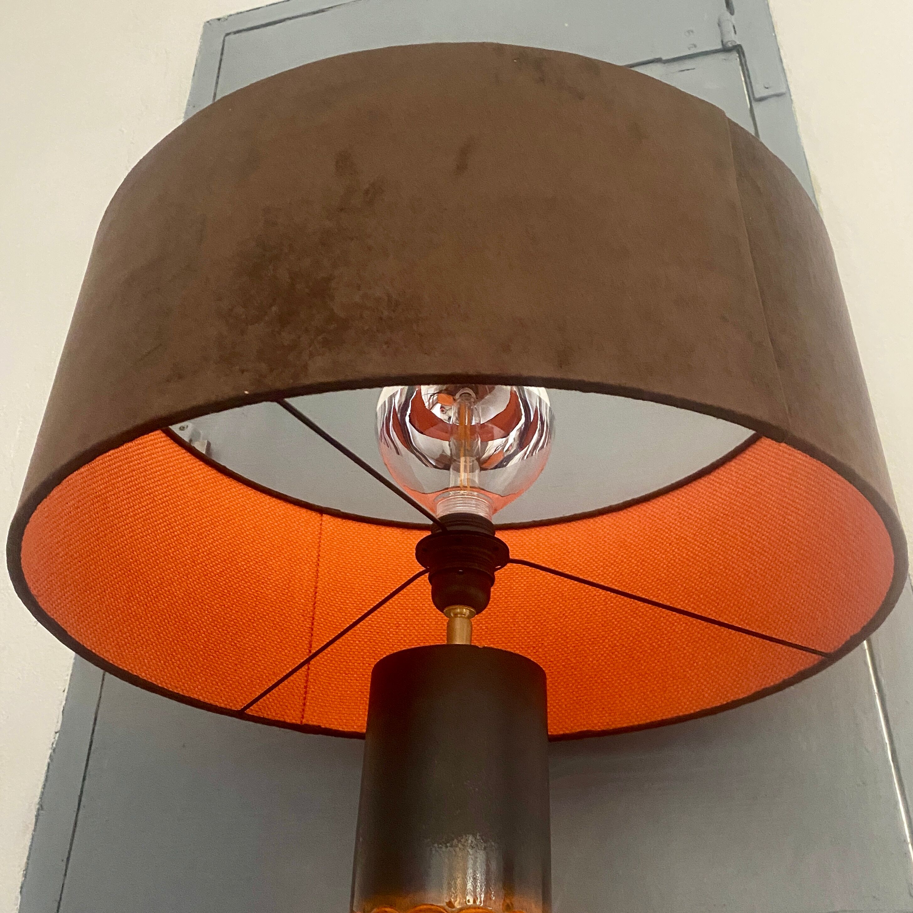 Ceramic floor lamp year 1960 two-tone lampshade