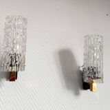 Pair of 1950s brass and glass wall lights