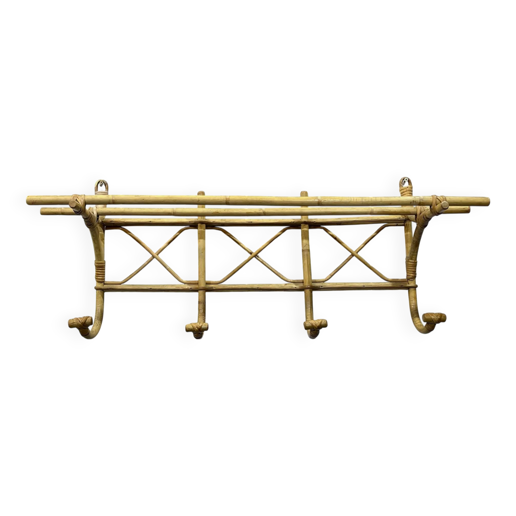 1960s rattan wall coat rack