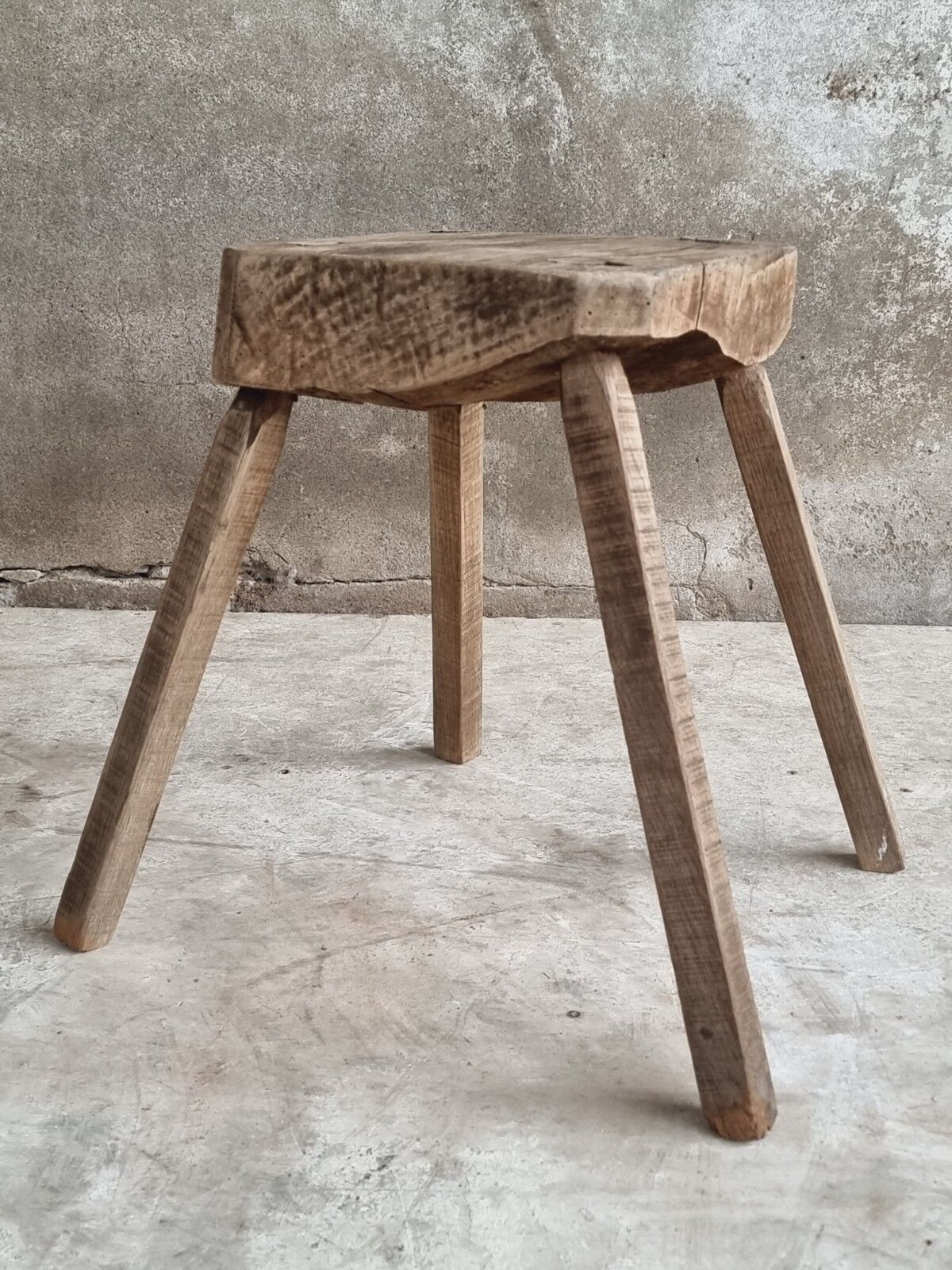 Antique stool rustic side table oak wood