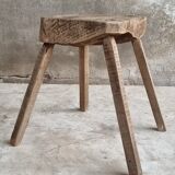 Antique stool rustic side table oak wood