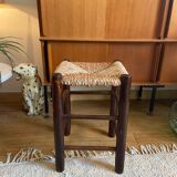 Vintage wooden and straw stool