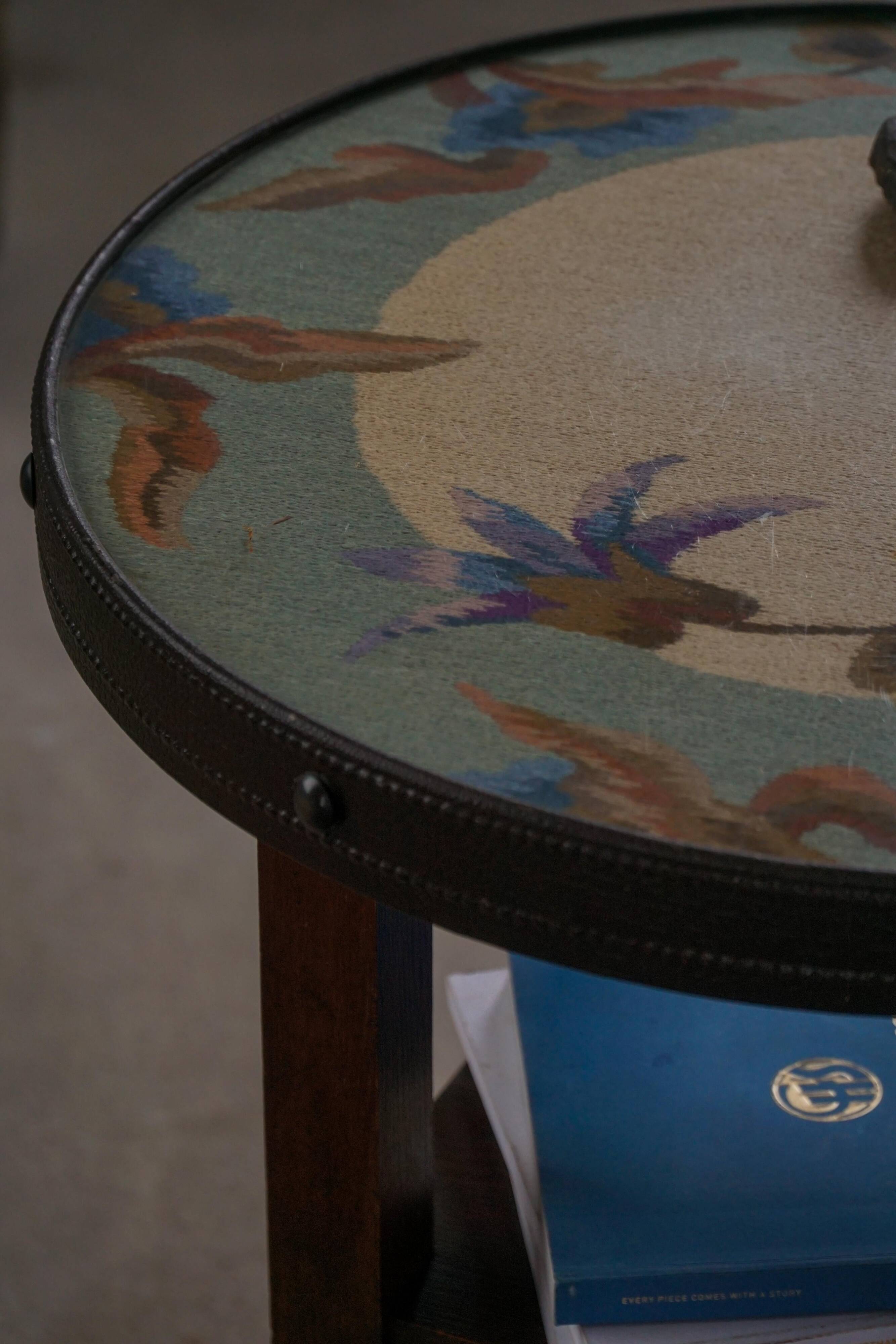Art Nouveau, round side table with floral glass top, Danish cabinetmaker, 1920s