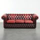 English chesterfield 2.5/3 seater sofa made of cowhide leather in red