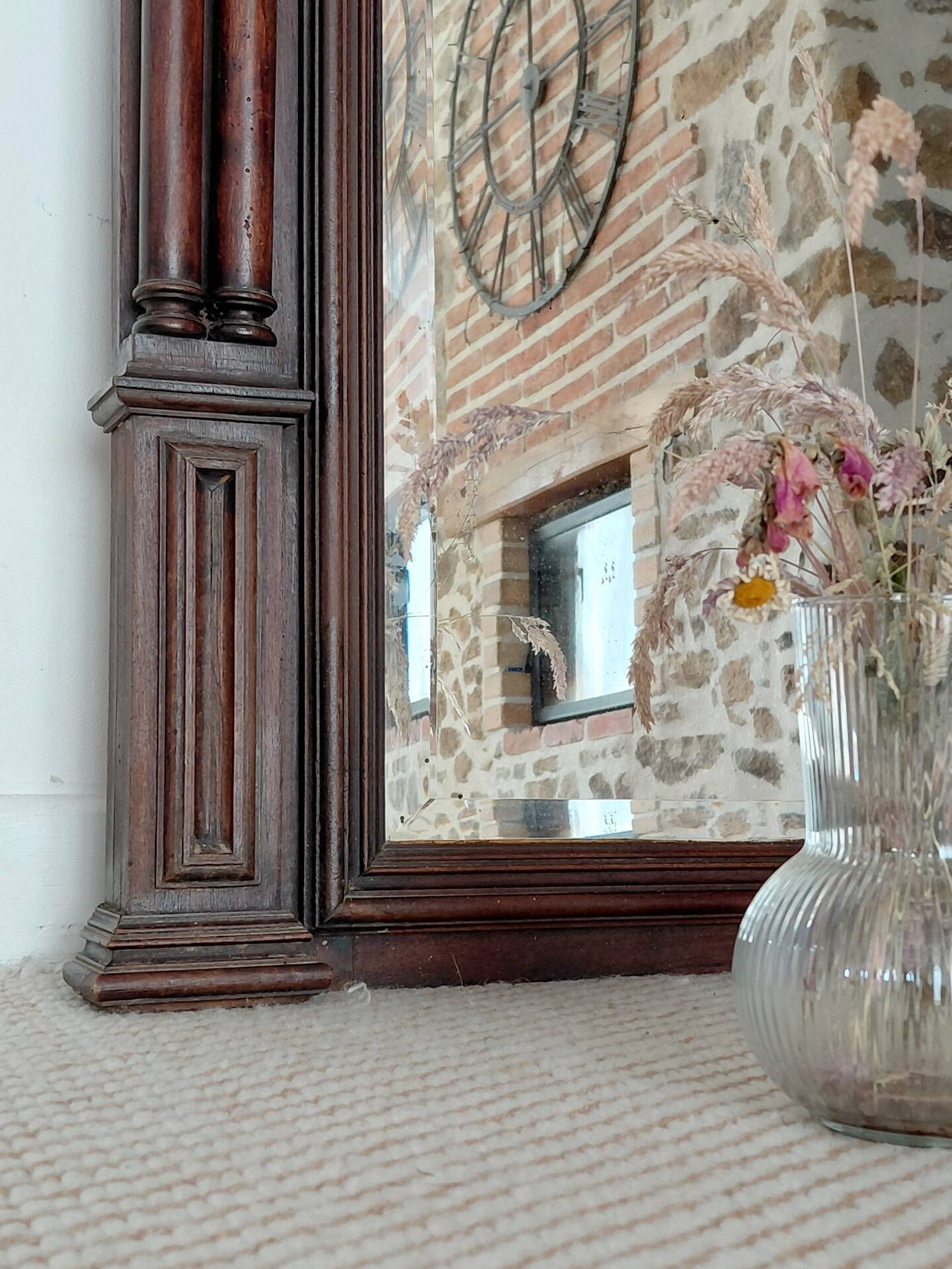 Large antique 19th-century mirror in carved wood - Haussmannian style.