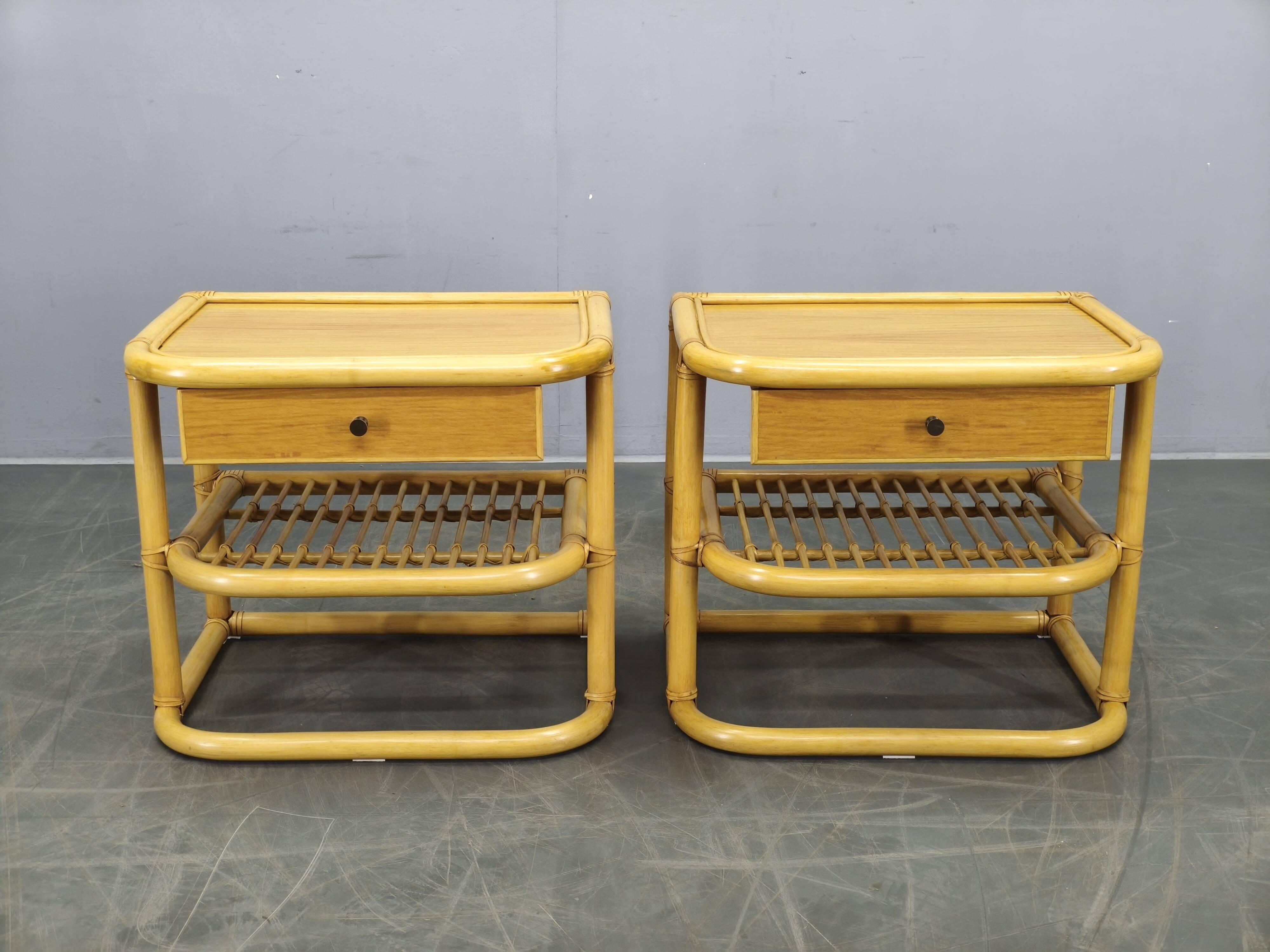 Pair of bamboo bedside tables by Kenneth Bergenblad for DUX, 1960s