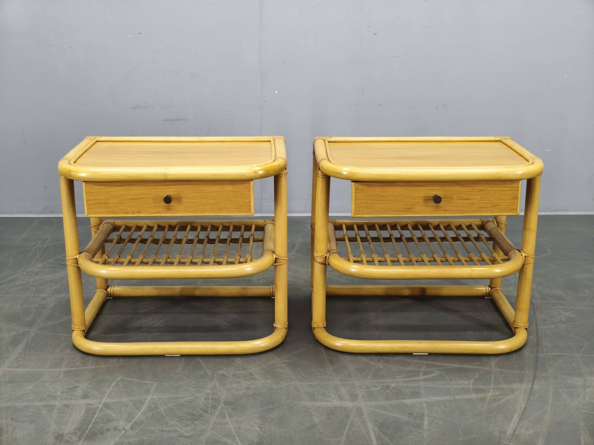 Pair of bamboo bedside tables by Kenneth Bergenblad for DUX, 1960s