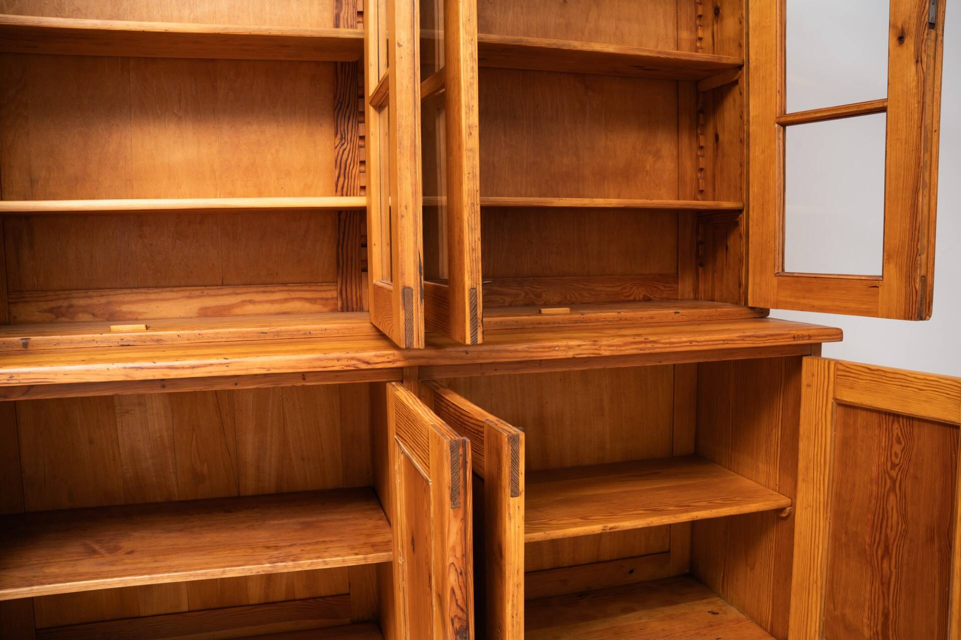 Monumental Pine School Library Bookcase from Warsaw, Poland, 1920s