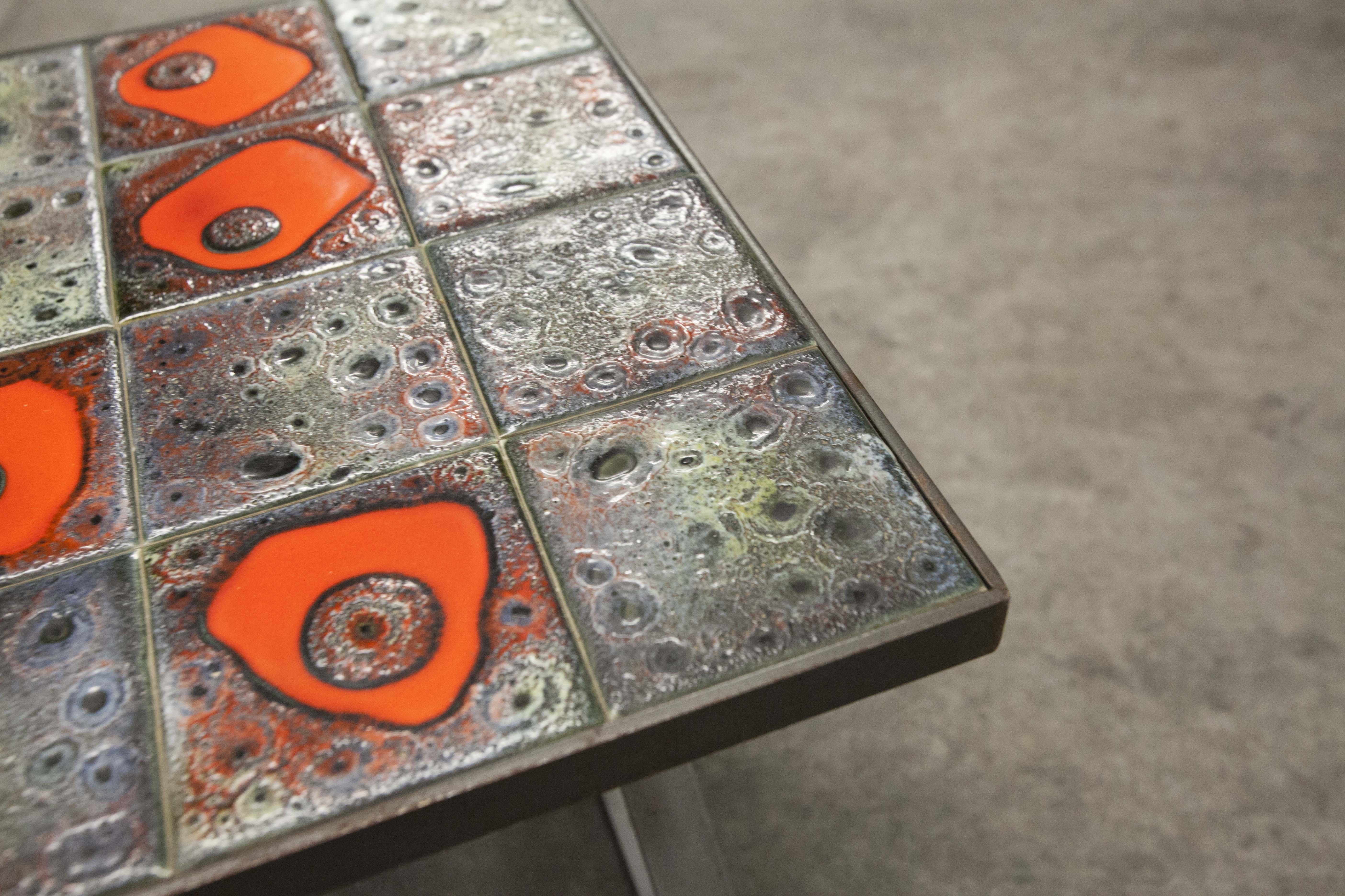 Seventies iron and ceramic coffee table