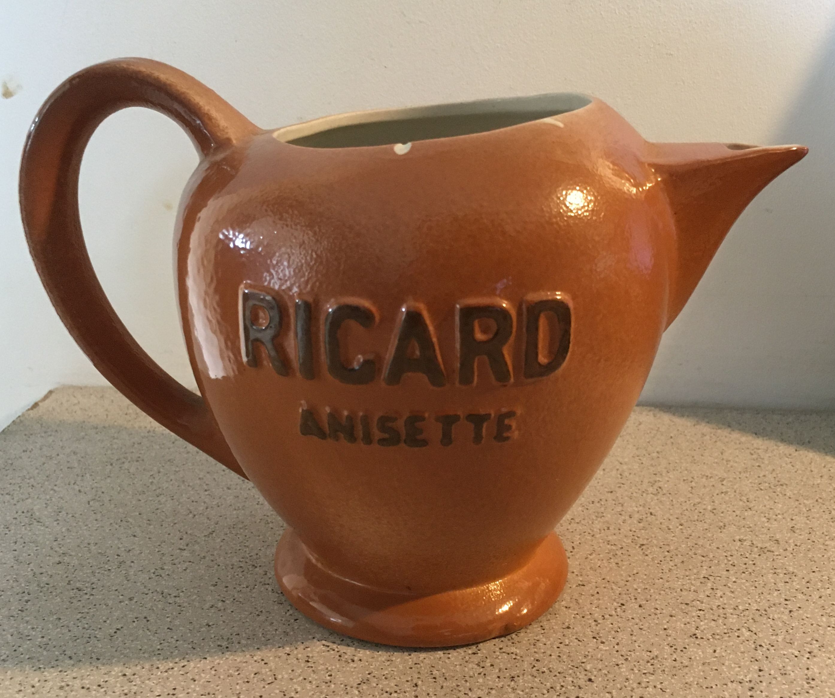Ricard round ceramic carafe 1 liter a small chip