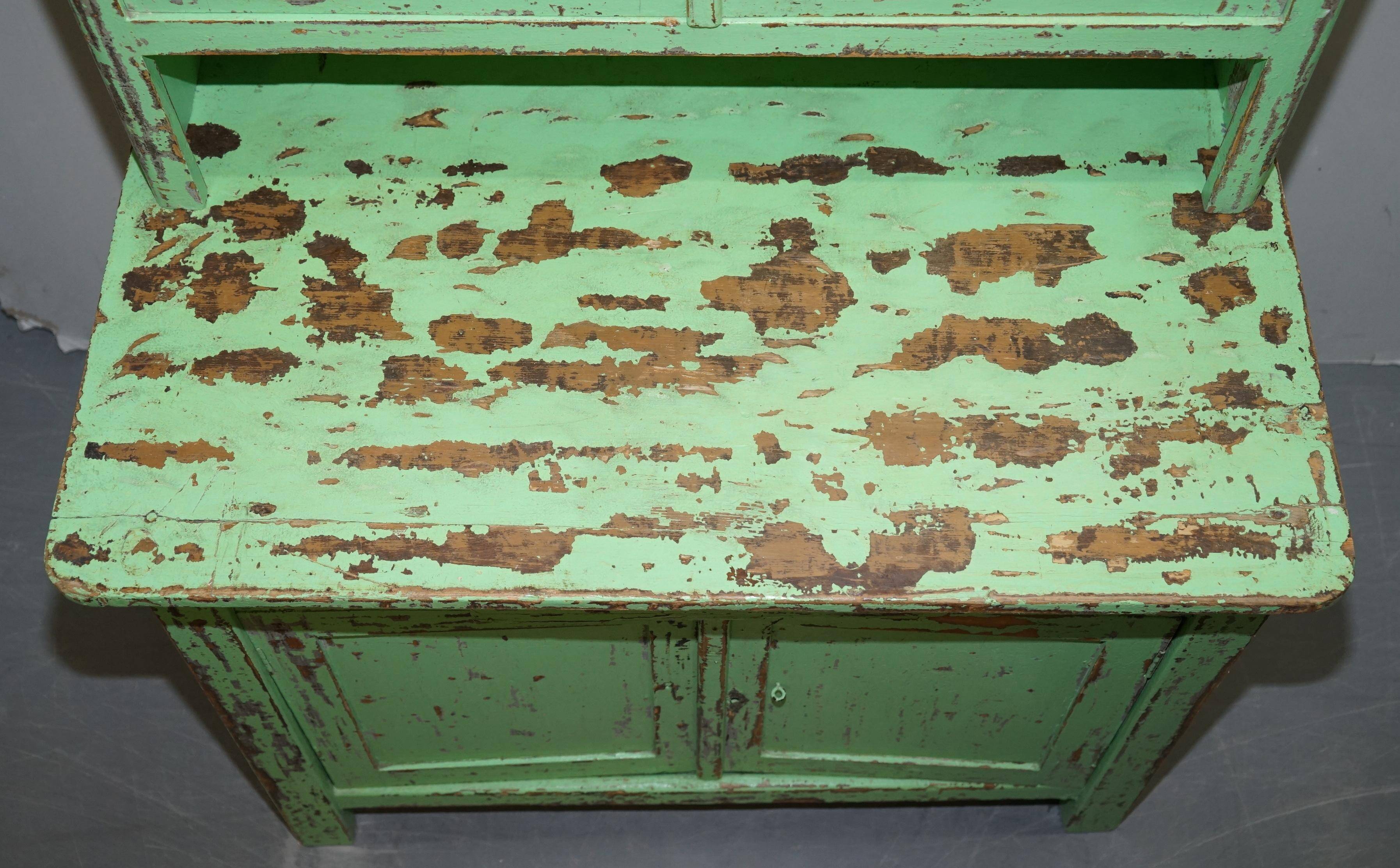 Victorian Green Patinated Buffet, Library or Cabinet