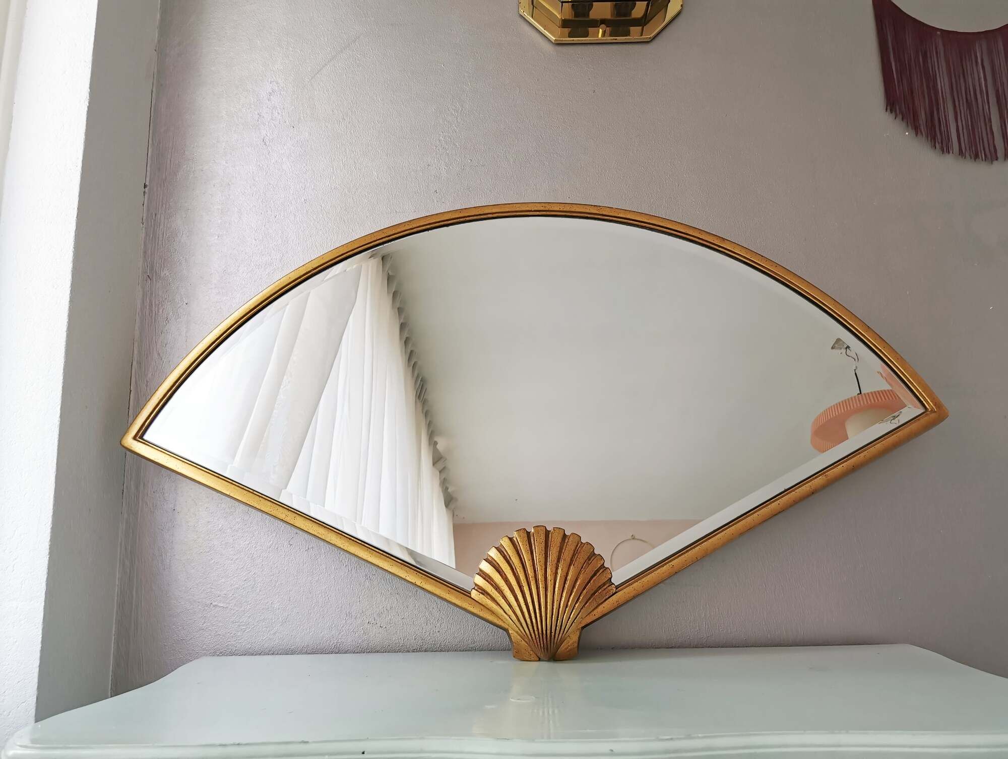Vintage golden wooden mirror, '80s, Hollywood Regency