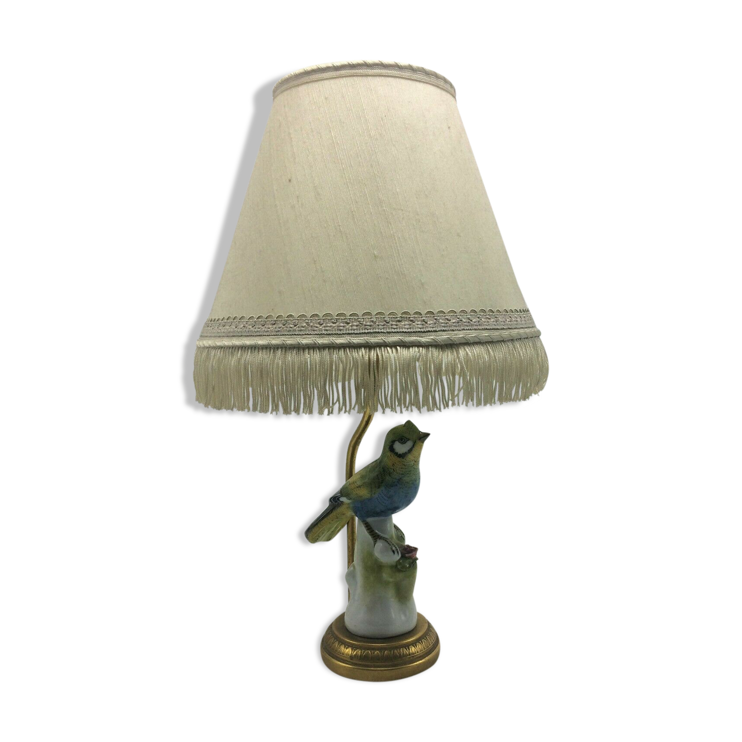 Bronze lamp and bird porcelain signed EC