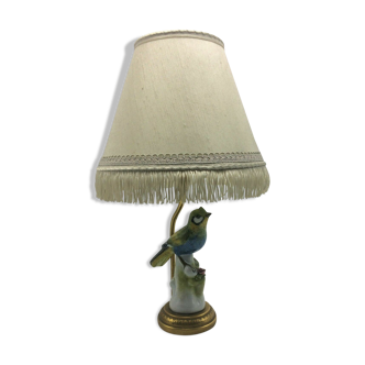 Bronze lamp and bird porcelain signed EC